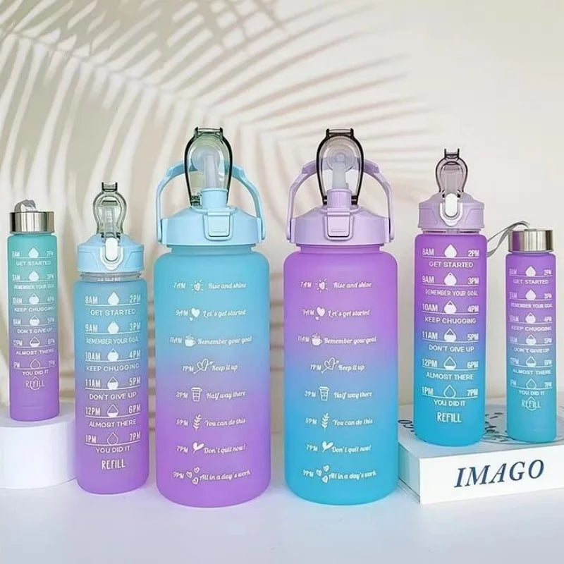 3-Piece Motivational Gradient Water Bottle Set with Straw and Time Marker - 1