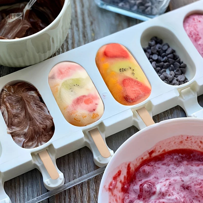 Silicone Ice Cream Mold 4-Hole DIY Popsicle Maker Tray with Sticks