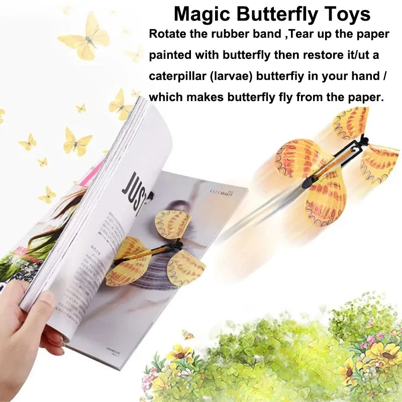 Magic Flying Butterfly Wind Up Toy Surprise Greeting Card Prop