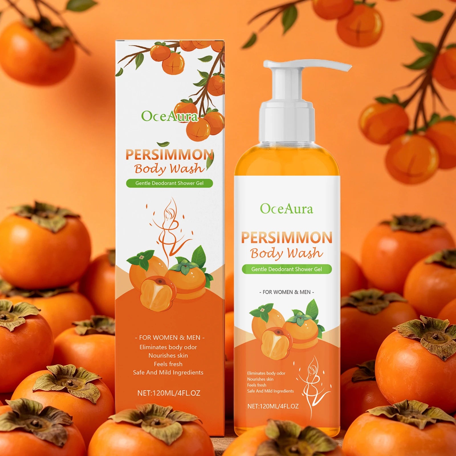 Persimmon Body Wash Exfoliating Oil Control Shower Gel Odor Remover - 3