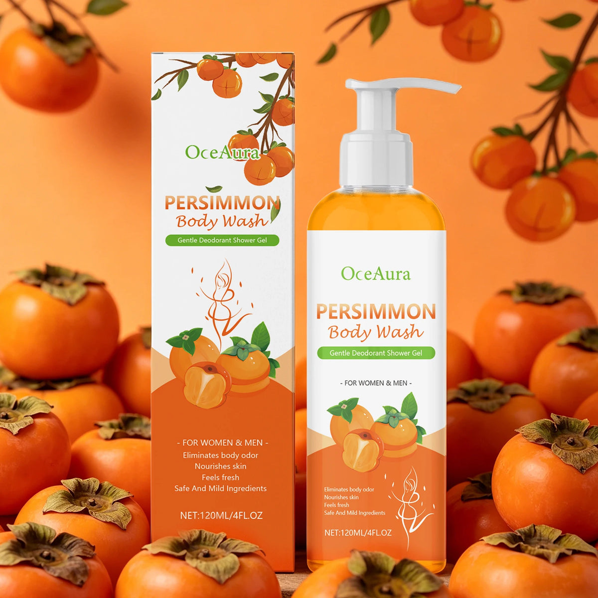 Persimmon Body Wash Exfoliating Oil Control Shower Gel Odor Remover