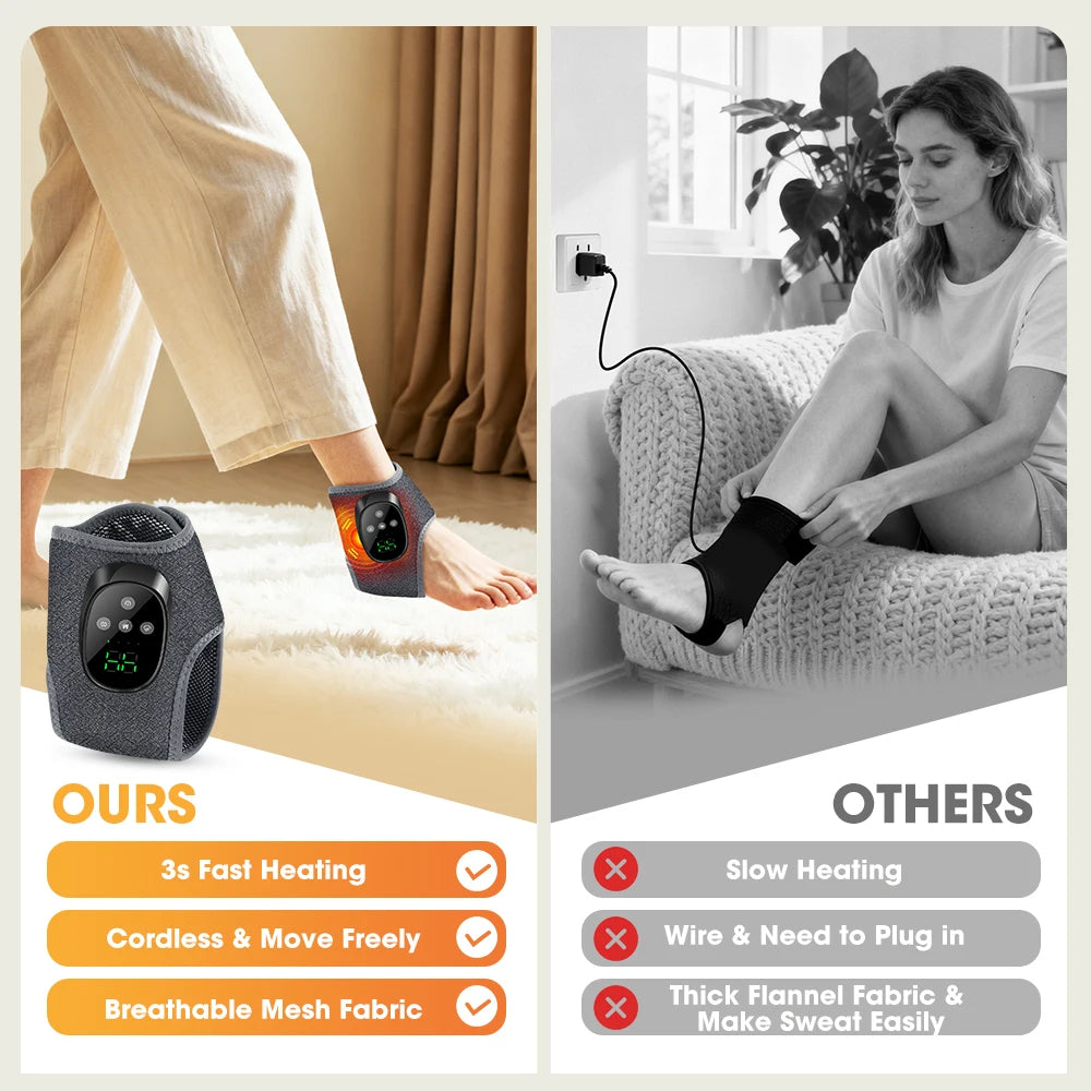 Cordless Heated Ankle Massager Portable Foot Relaxation Wrap - 12