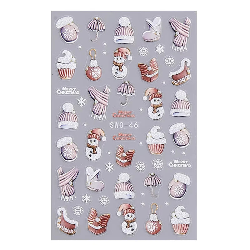 Christmas Nail Stickers Cartoon Snowman Decals Manicure Art - 15