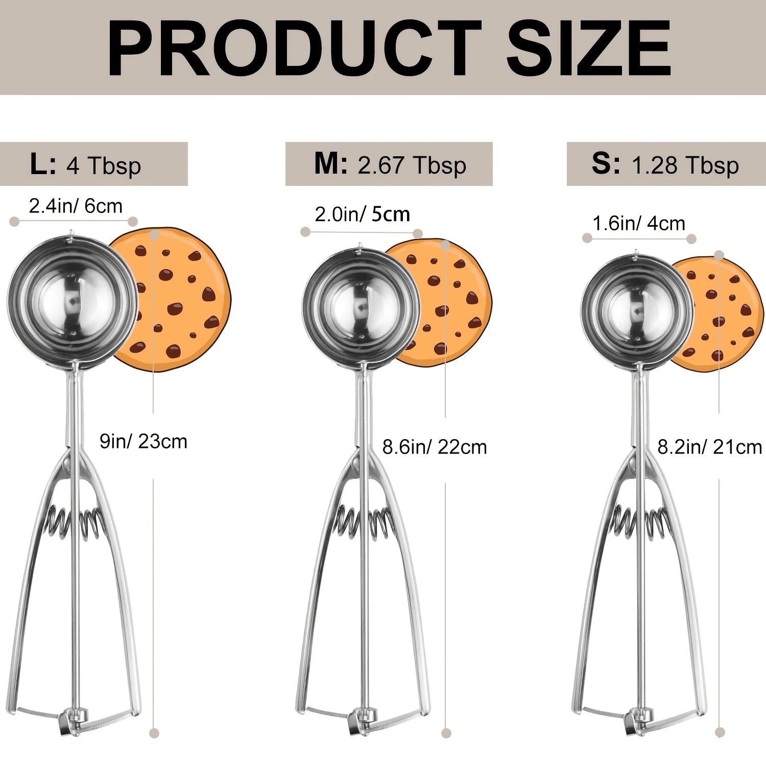 3pc Stainless Steel Ice Cream Scoop Set Trigger Cookie Dough Baller - 6