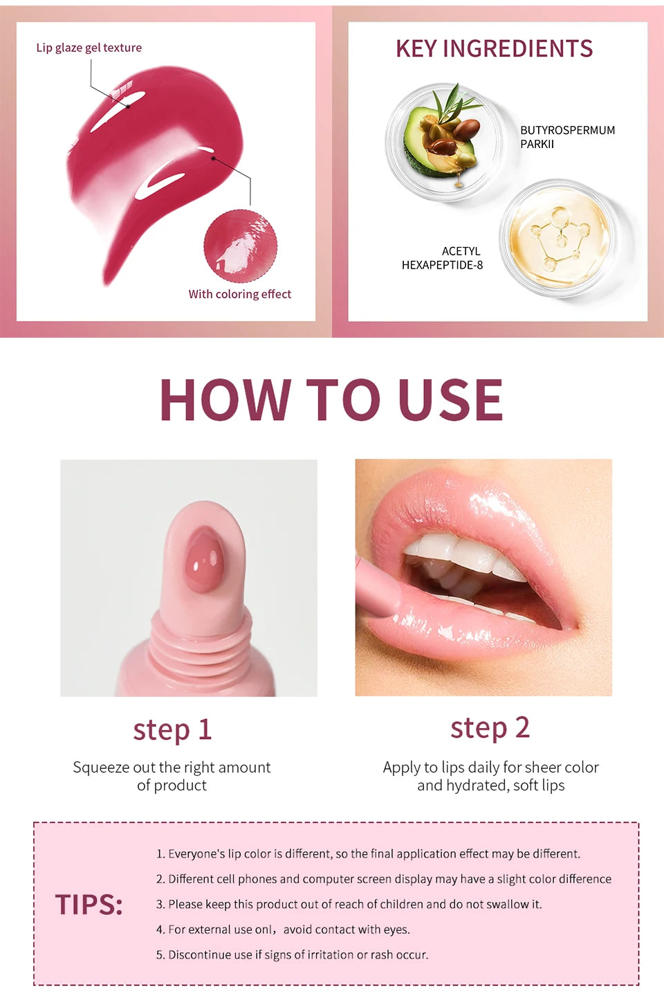 Lakerain Peptide Lip Tint Moisturizing Gloss