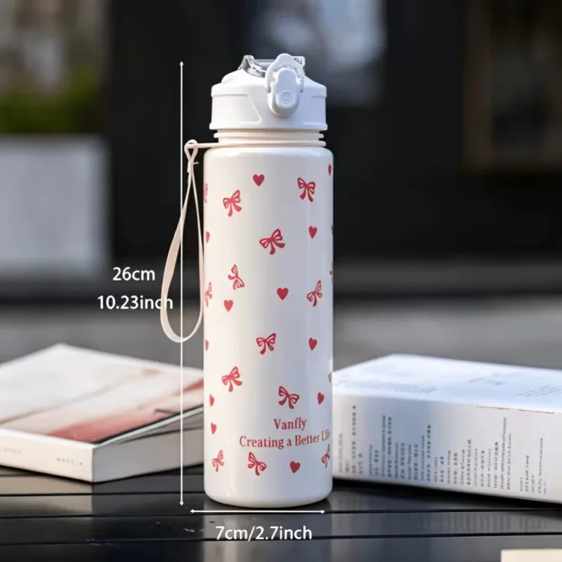 750ml Floral Strawberry Cherry Water Bottle Sports Tumbler with Straw
