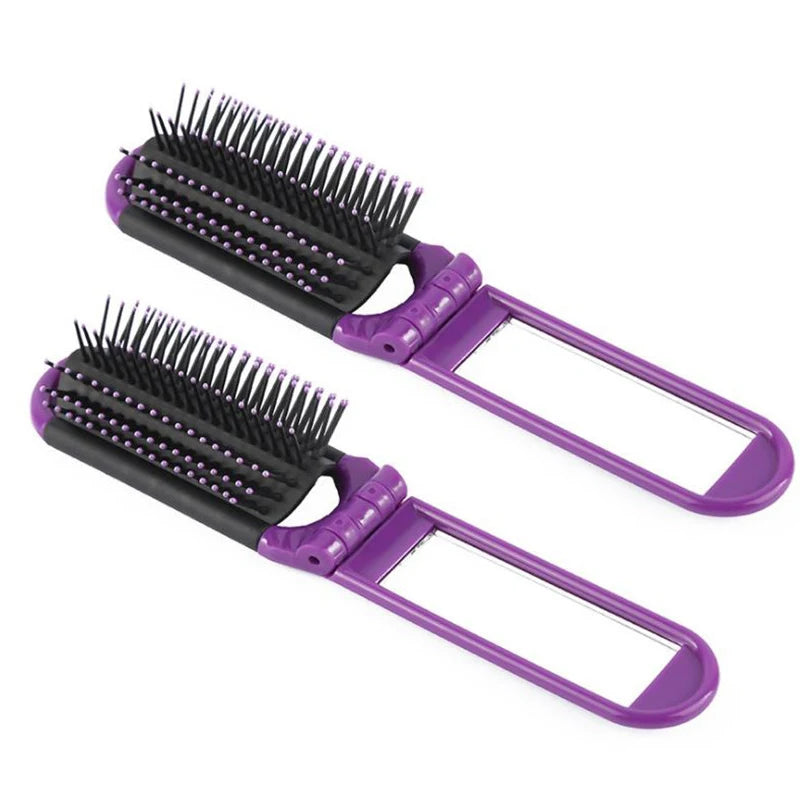 2-in-1 Folding Hair Brush with Mirror Portable Travel Massage Comb - 14