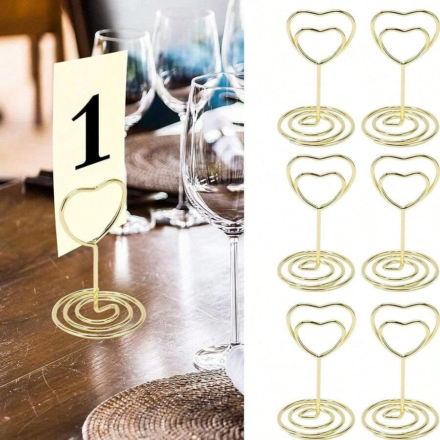 Heart Shape Table Number Card Holders Metal Photo Memo Stand Clips - 7