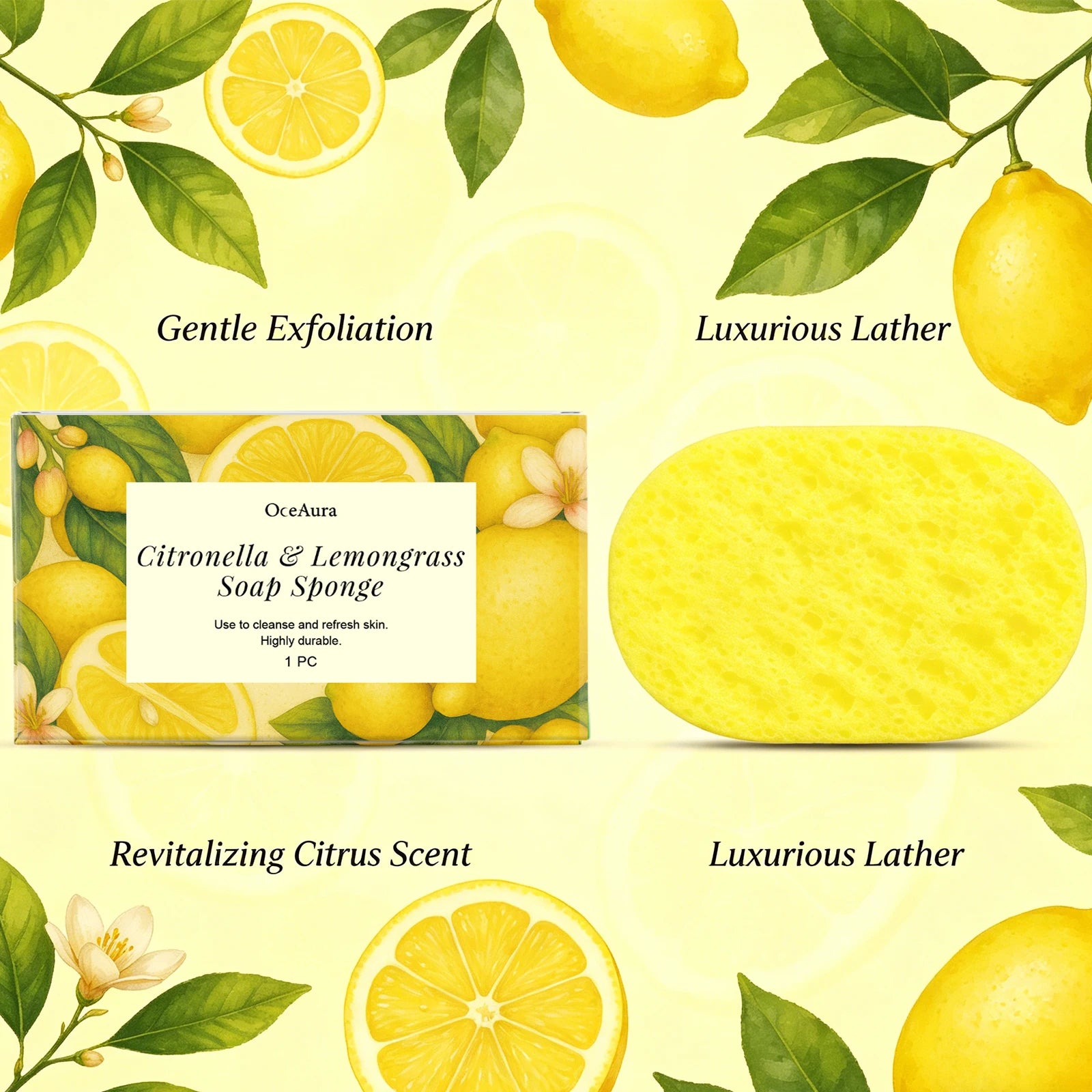 Lemongrass Lemon Exfoliating Bath Sponge Body Cleansing Tool - 2