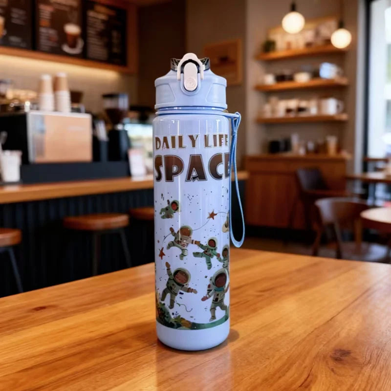750ML Astronaut Water Bottle Sport Straw Cup with Bouncy Lid