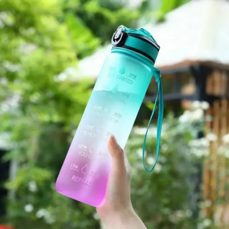 1000ml Motivational Water Bottle with Time Marker and Straw Leak Proof