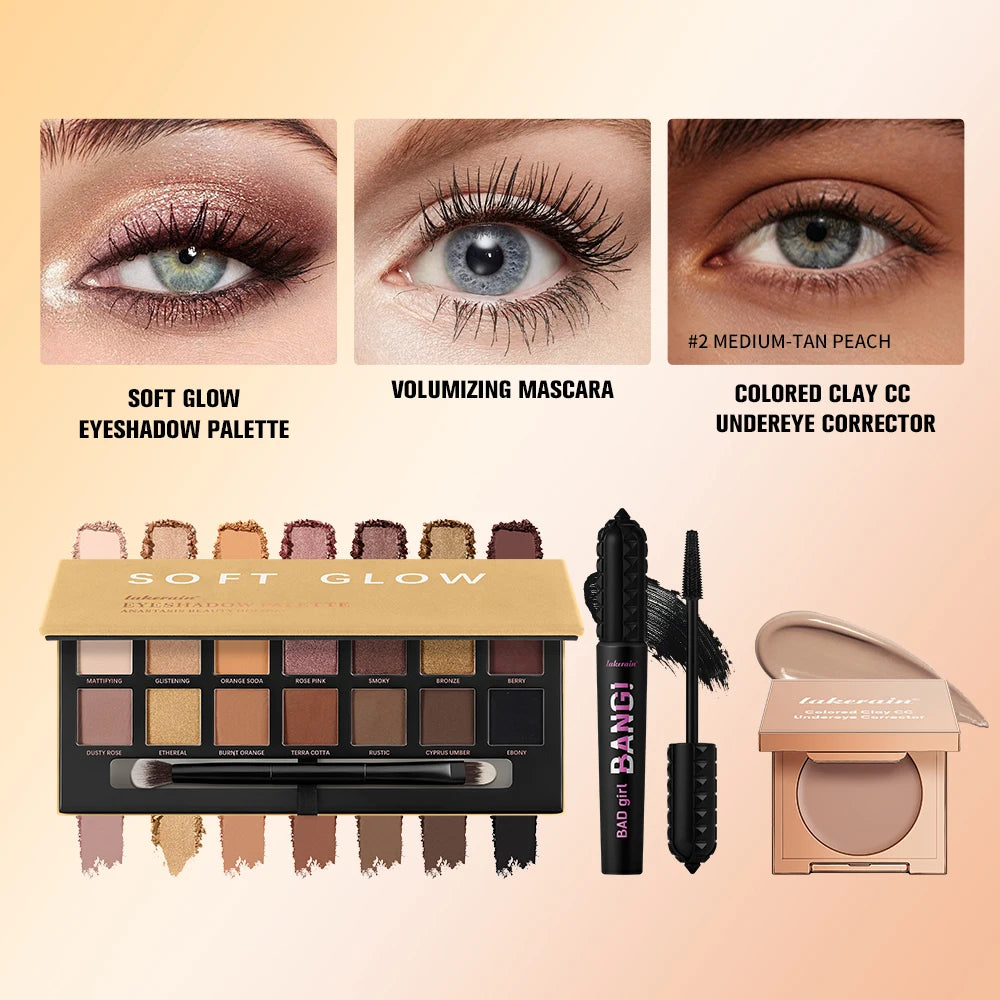 3-Piece Full Coverage Makeup Set Eyeshadow Palette And Mascara Kit - 8