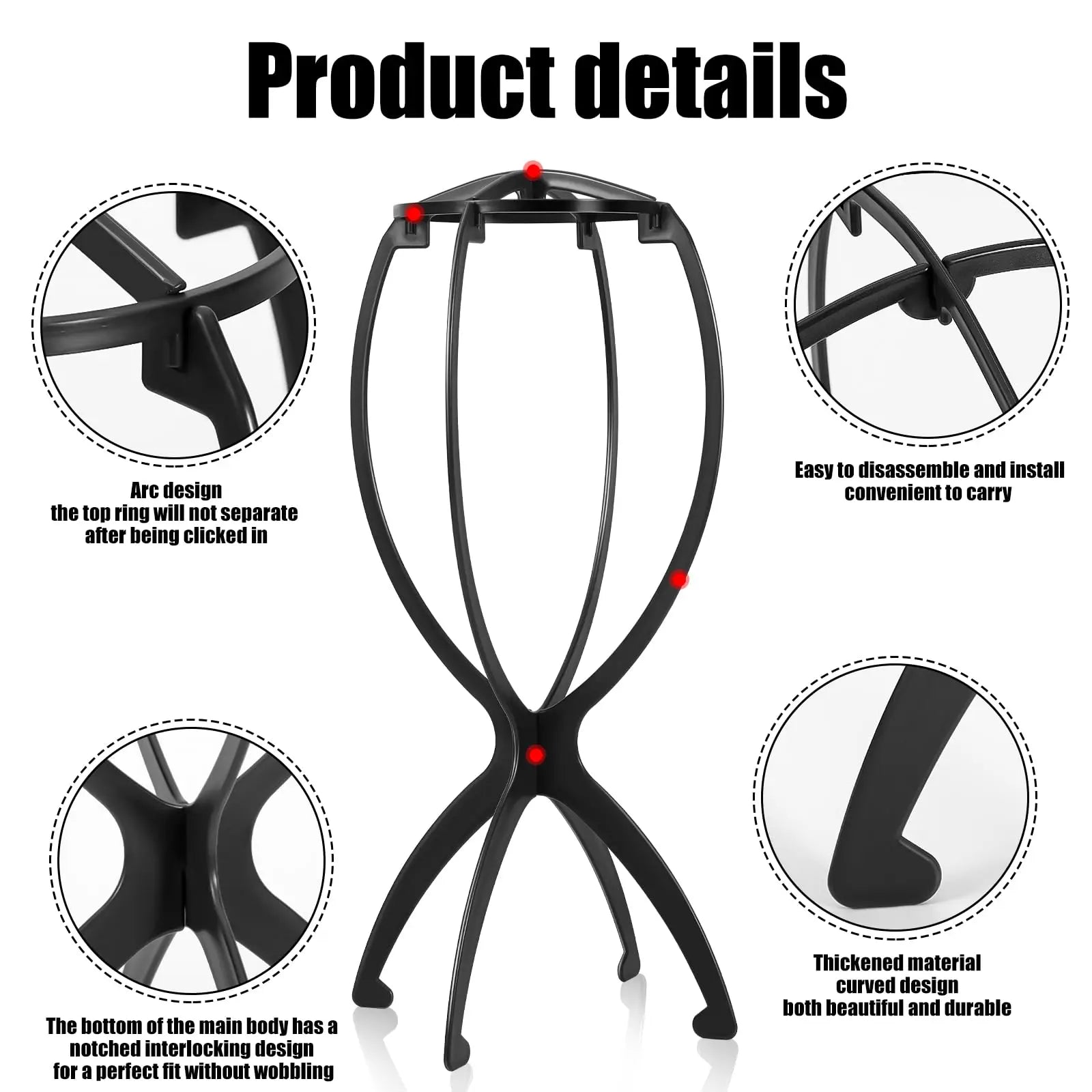 Portable Folding Wig Stand Hat Display Holder for Styling and Travel