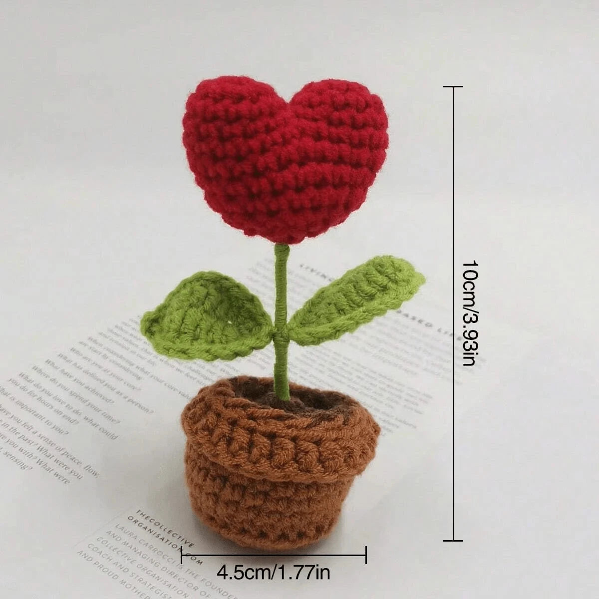 Handmade Knitted Heart Flower Pot Artificial Bonsai Desk Decoration Gift - 6