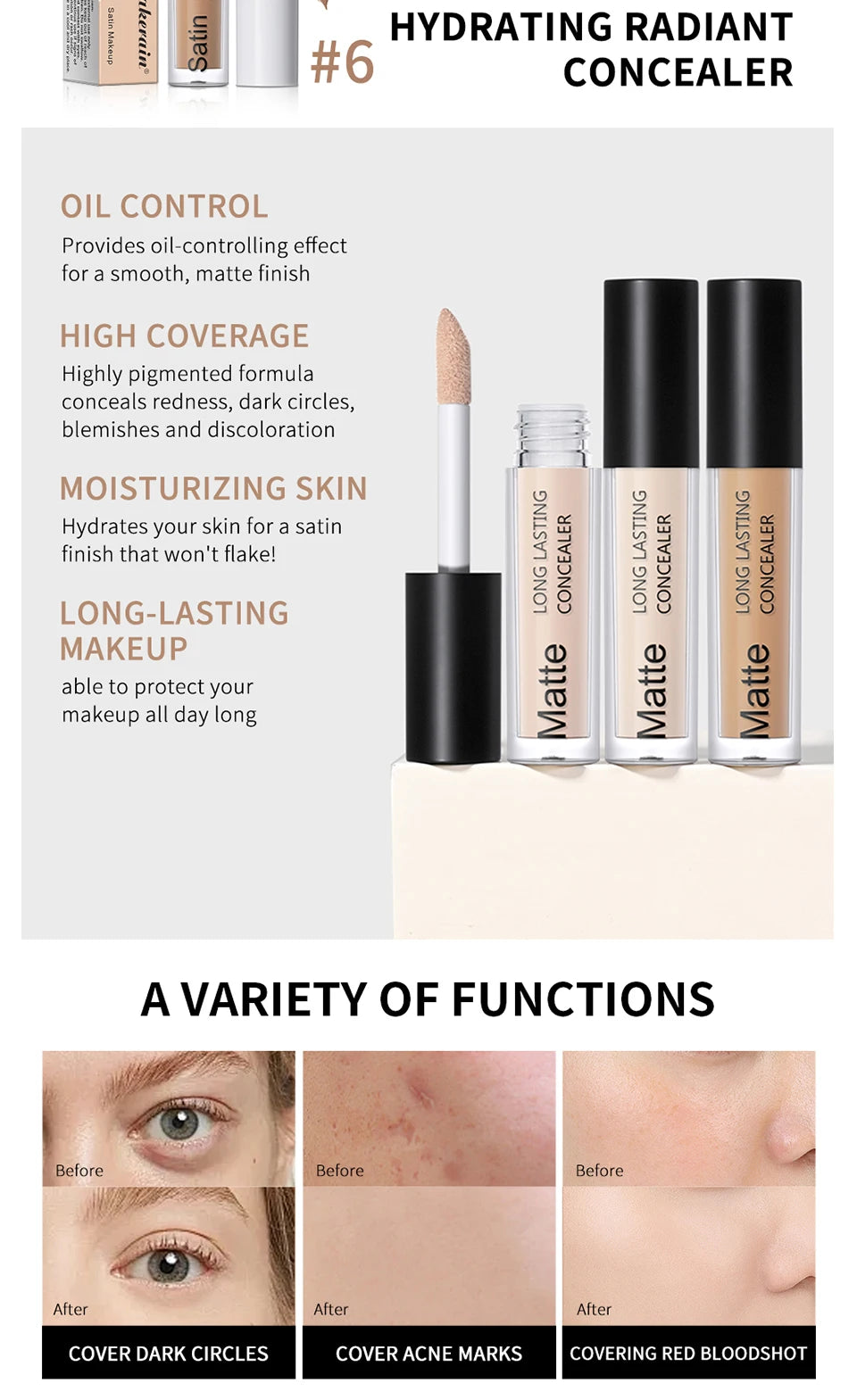 Long Lasting Full Coverage Liquid Matte Concealer Makeup - 10