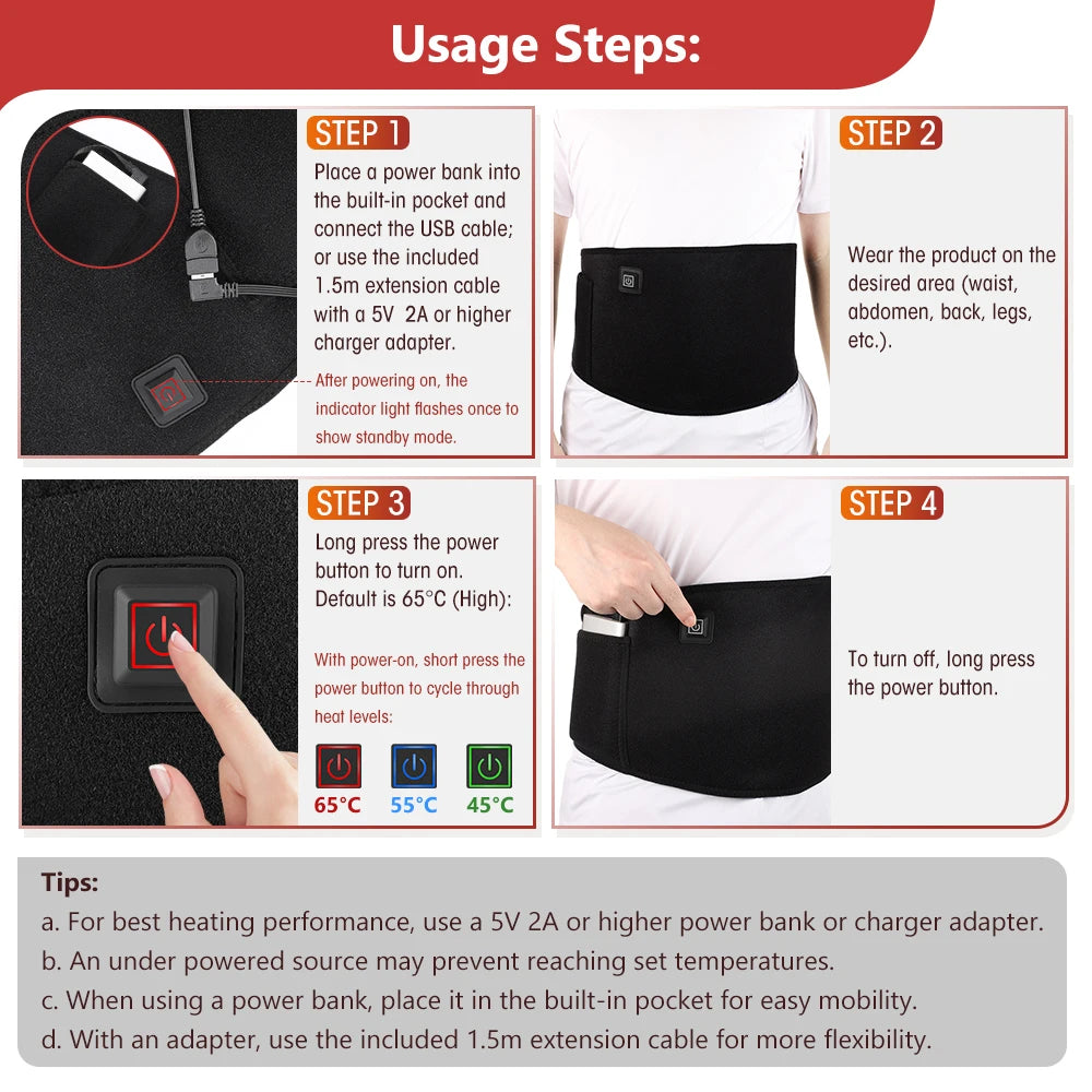 USB Red Light Waist Belt Heating Pad for Cramps and Back Pain - 13