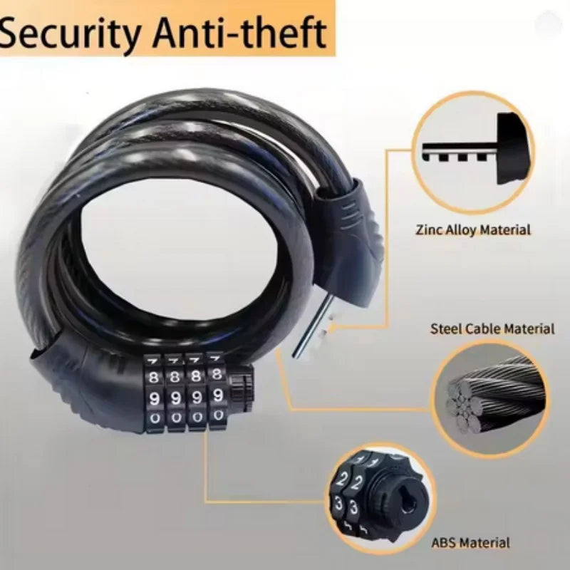 4-Digit Bicycle Cable Lock Anti-Theft MTB Combination Security Lock