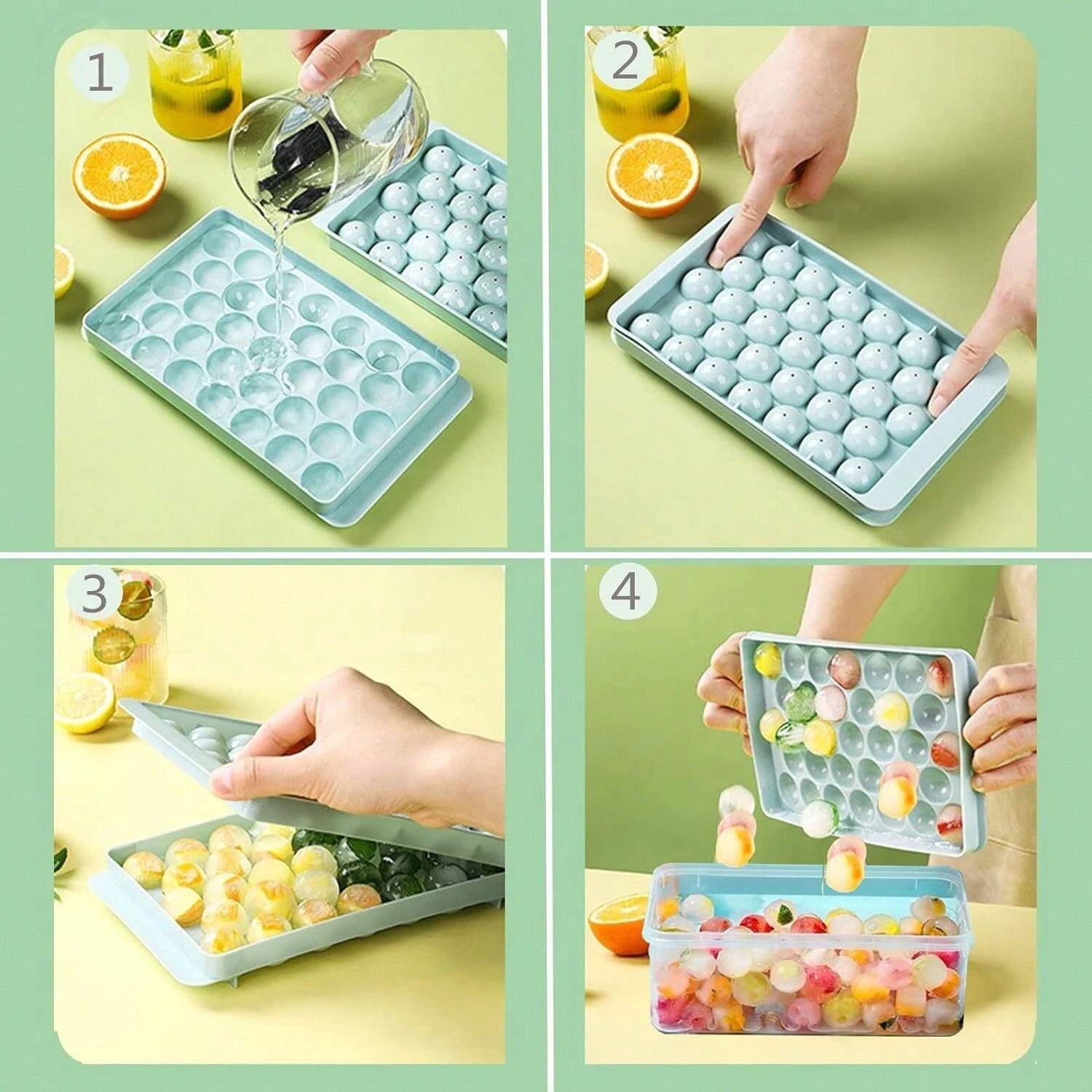 Round Ice Cube Tray Set with Storage Bin and Scoop for Whiskey Cocktail - 4