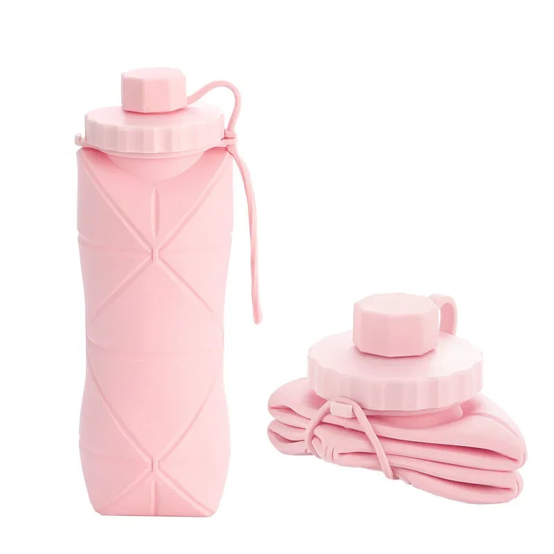 600ml Silicone Folding Water Bottle Portable Travel Sports Flask