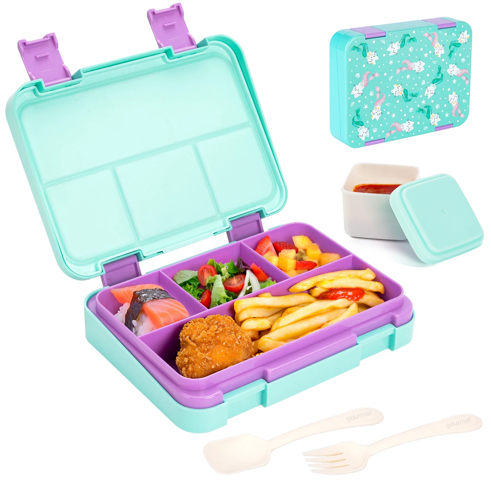 Kids Bento Box Divided Lunch Container Leakproof School Food Box 1180ml - 28