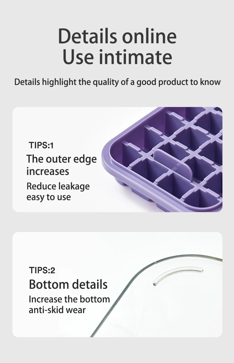 32 Grid Ice Cube Tray with Lid and Storage Bin One Click Release Maker - 10