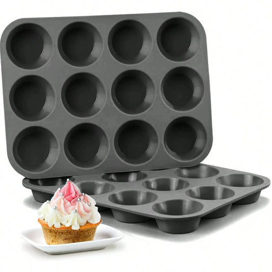 12-Cup Silicone Muffin Pan Nonstick Cupcake Baking Mold Tray