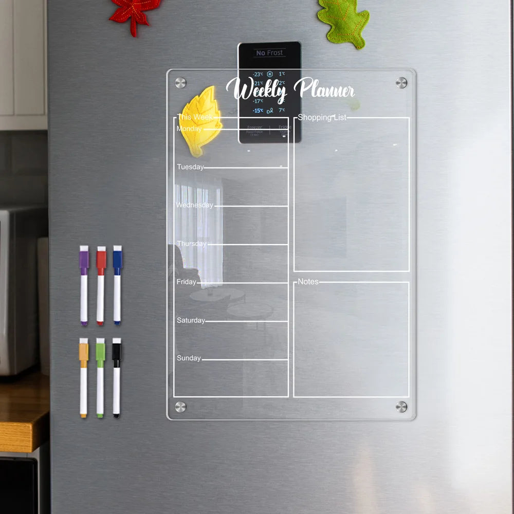 Magnetic Acrylic Fridge Calendar Dry Erase Weekly Planner Board Set