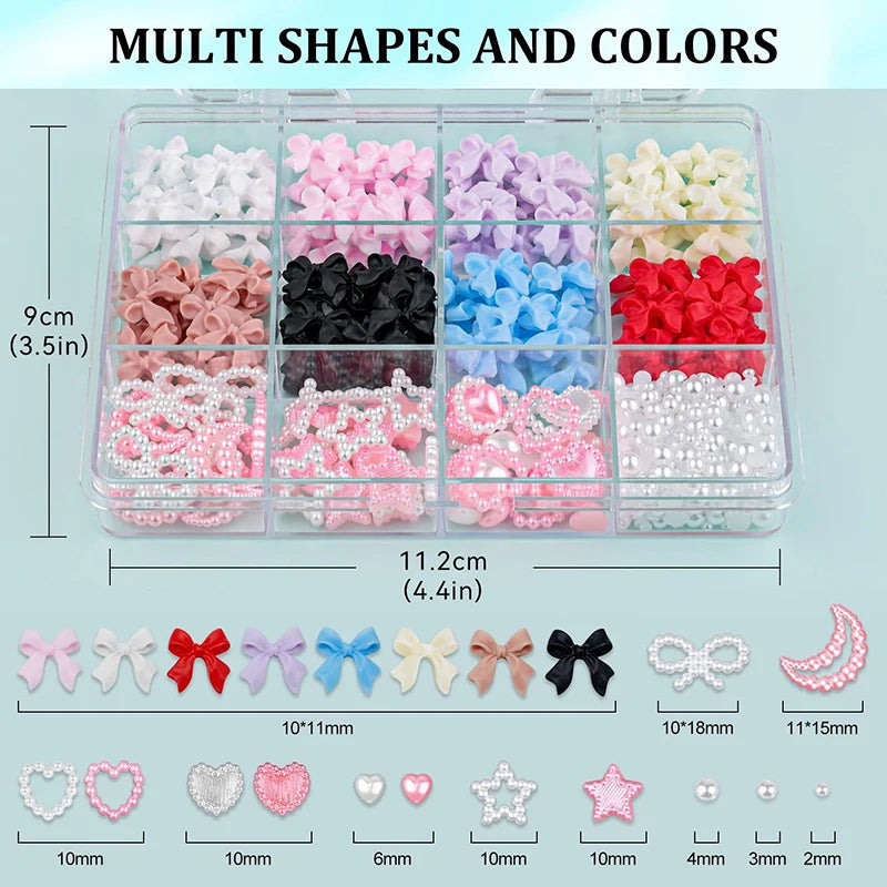 3D Acrylic Nail Art Bowknot Flower Resin Charms Rhinestones Pearl