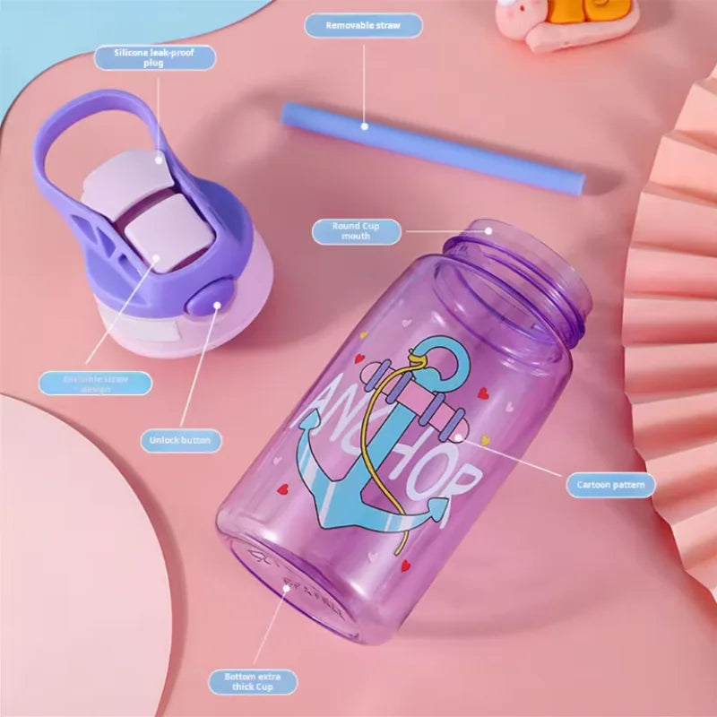 Kids Sippy Water Bottle 480ml BPA Free Cartoon Straw Cup for Toddlers