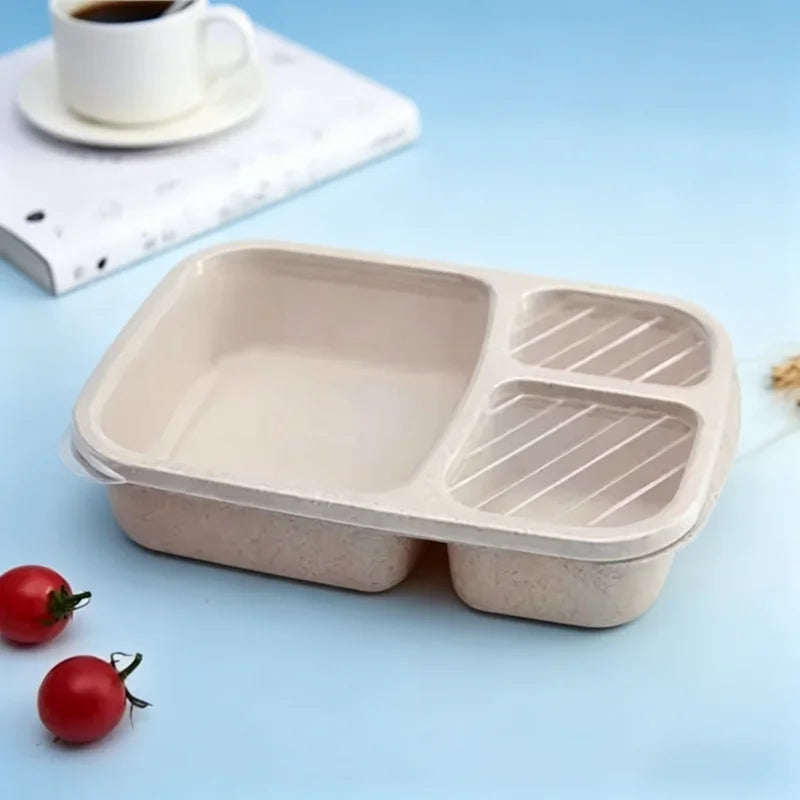 3 Compartment Bento Lunch Box Wheat Straw Meal Prep Food Container