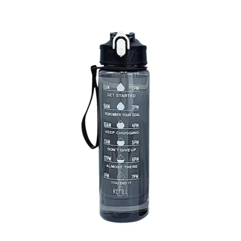 900ml Motivational Sports Water Bottle with Time Marker and Straw
