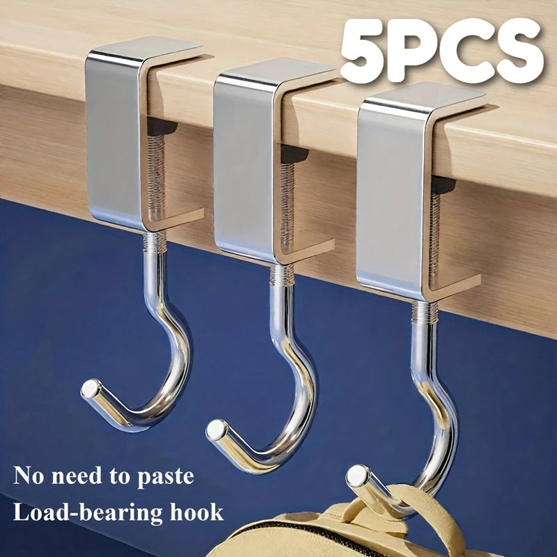 5 Pack Adjustable Desk Hooks Heavy Duty Metal Table Edge Hanger Holder