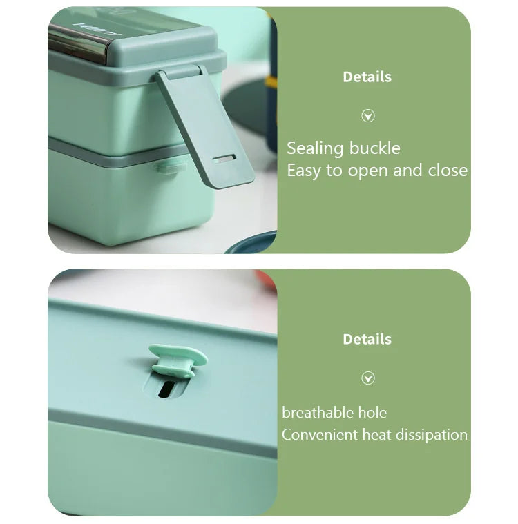 Double Layer Bento Lunch Box Leakproof Food Container with Cutlery Set