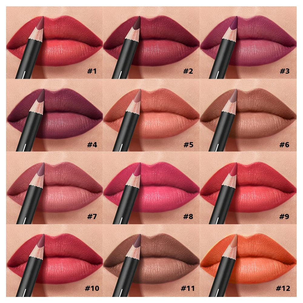 Semi-Matte Lip Liner Pencil Set Waterproof Smudge-Proof Cosmetics