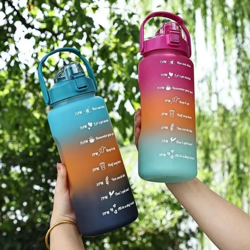2L Motivational Water Bottle with Straw Leakproof Gym Sports Jug - 2