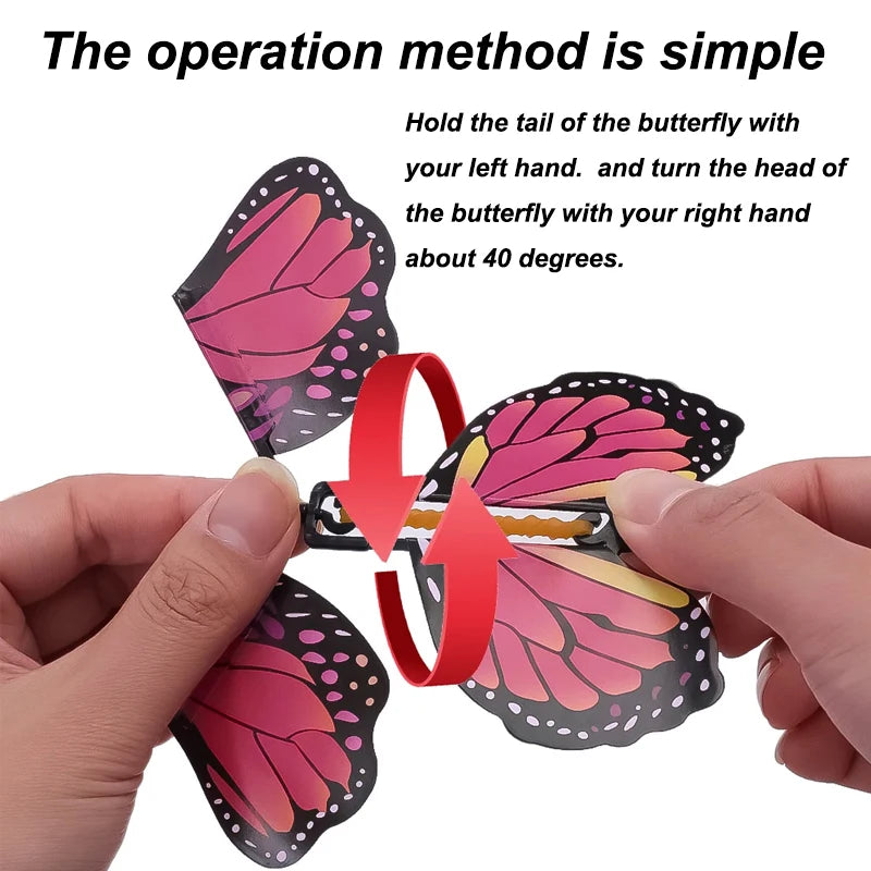 Magic Flying Butterfly Wind Up Toy Surprise Greeting Card Prop - 9