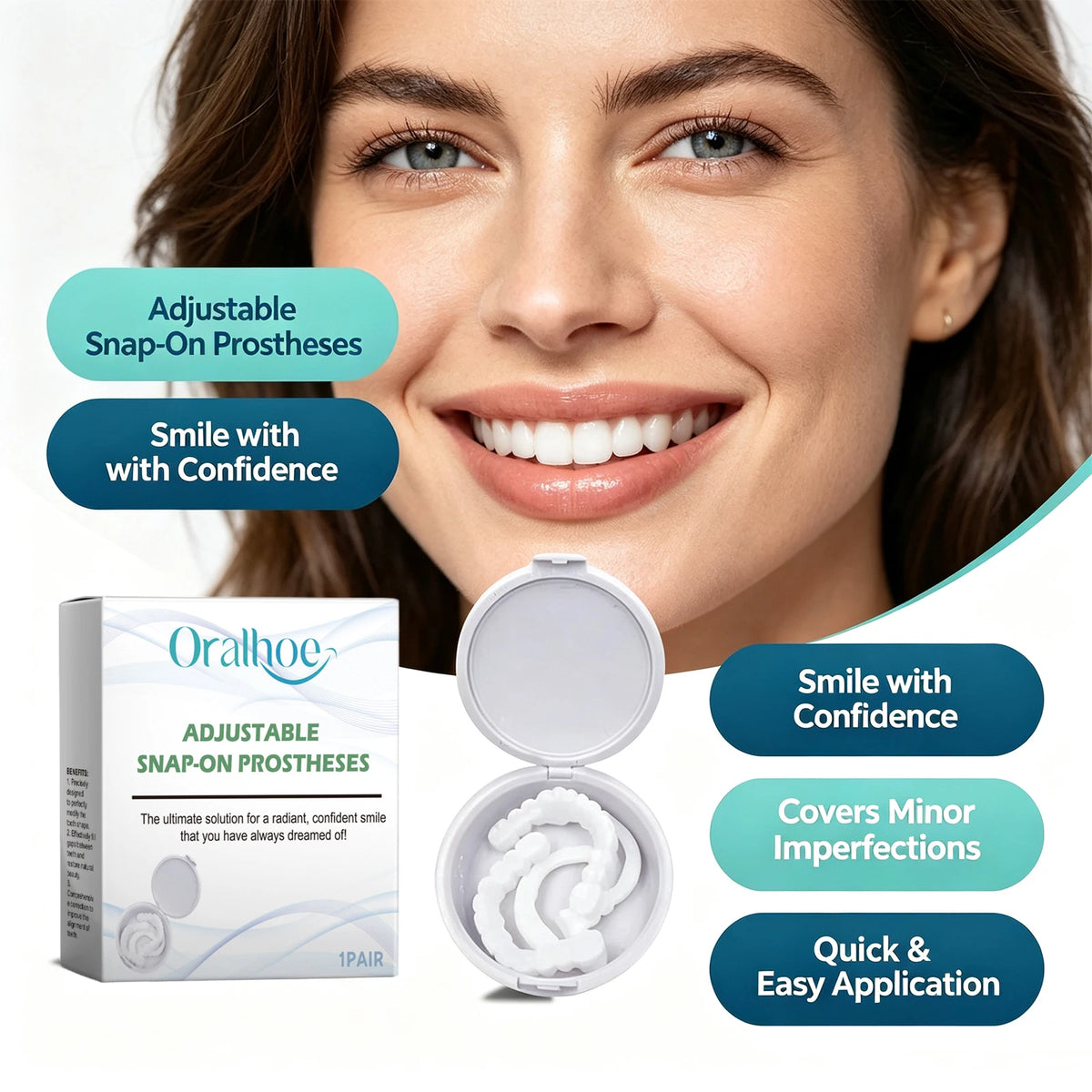 Adjustable Snap On Dentures Smile Makeover Fake Teeth Veneers