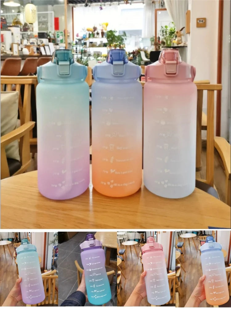 2L Motivational Water Bottle with Straw Leak Proof Fitness Sport Jug - 11