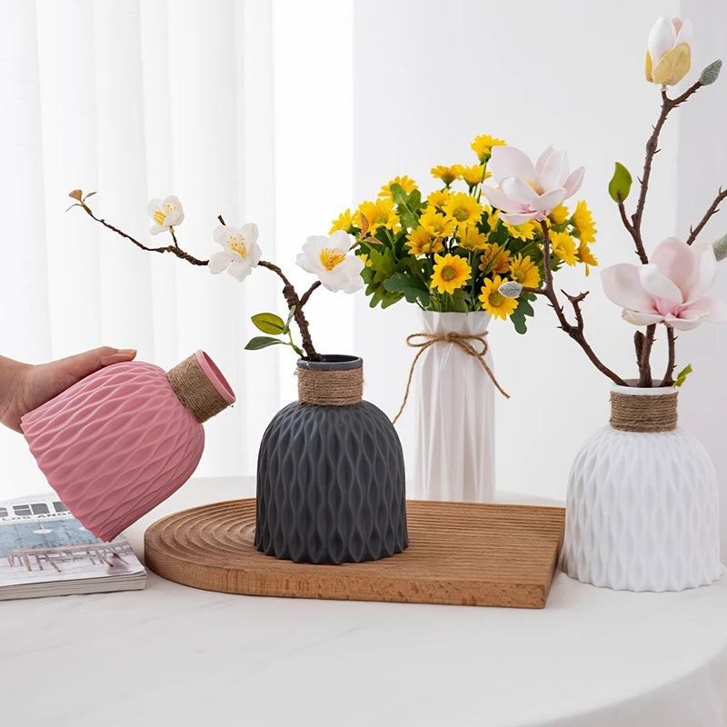 Modern Nordic Wave Plastic Vase Decorative Flower Pot Table Ornament - 3