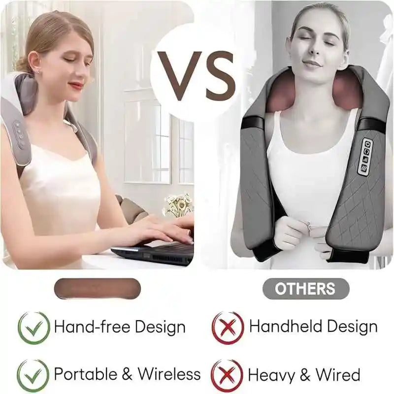 Wireless Neck and Back Massager 6D Deep Tissue Kneading Pillow