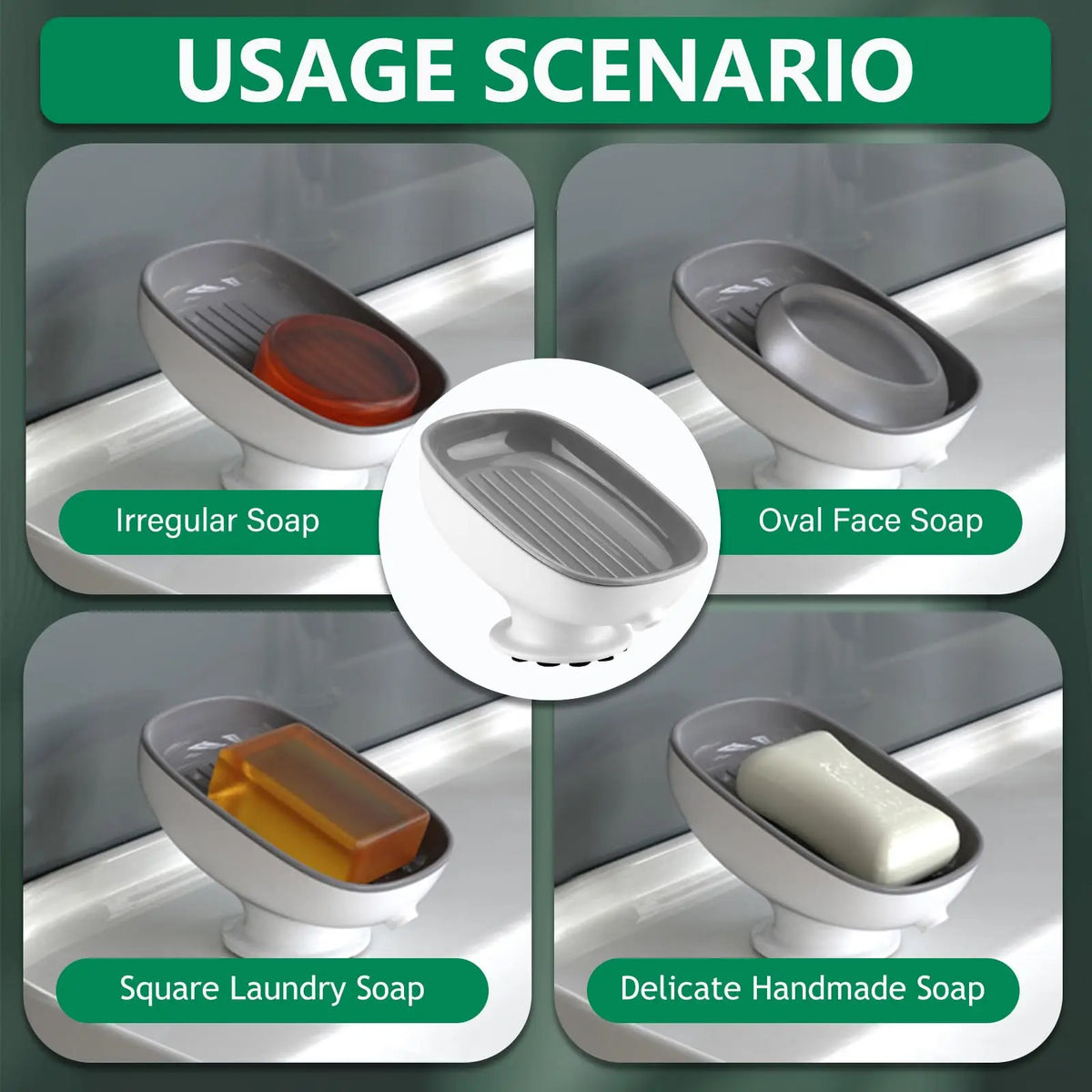 Suction Cup Soap Holder Drain Dish for Bathroom Kitchen Sponge Organizer