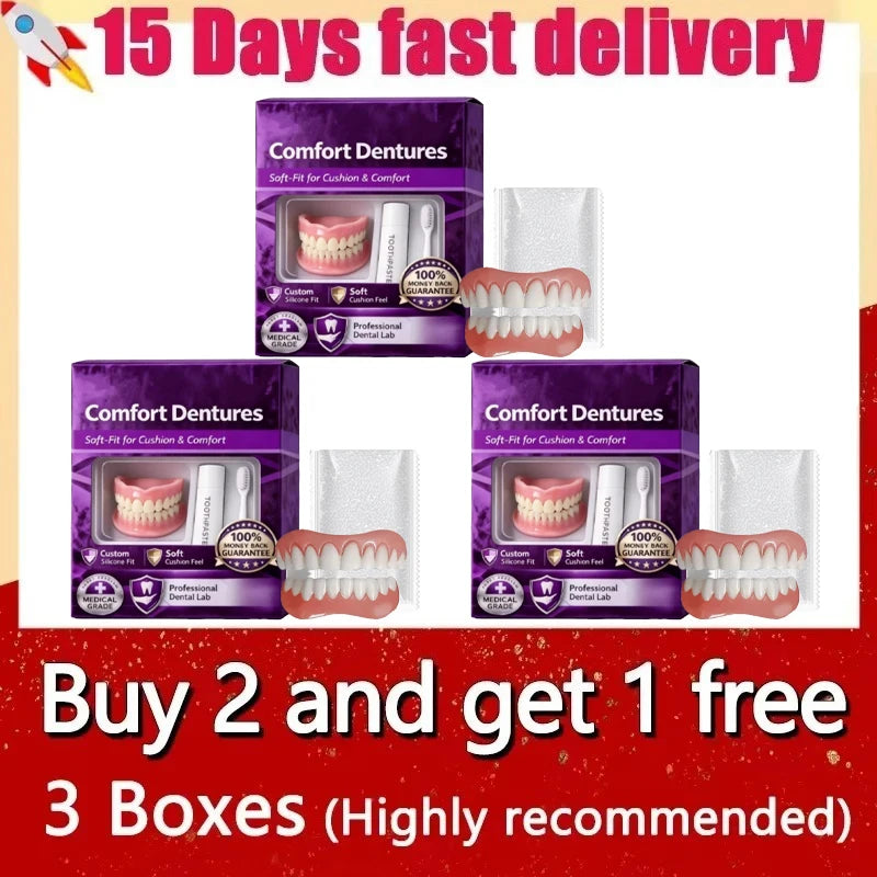 Silicone Fake Teeth Upper Lower Dentures Instant Smile Cosmetic Set