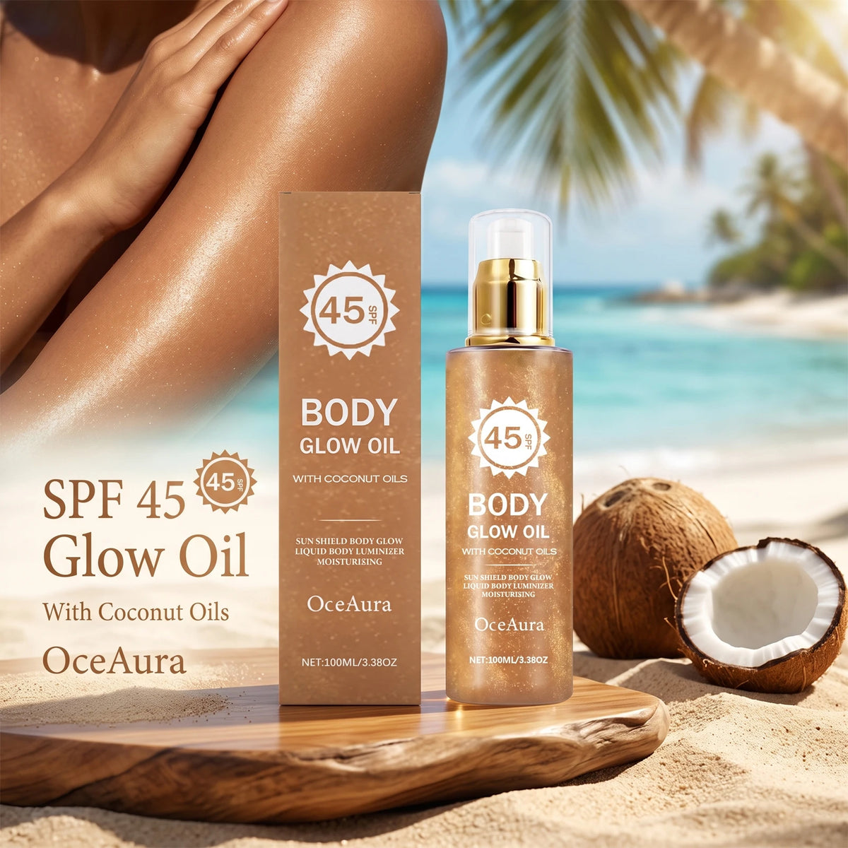 Glowing Body Oil SPF 45 Coconut Sun Shield Moisturizer