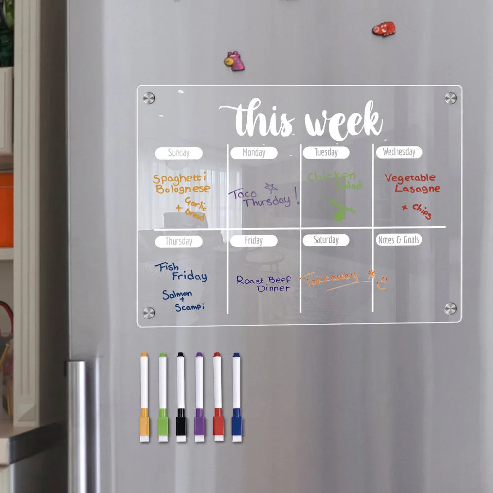 Magnetic Acrylic Fridge Calendar Weekly Planner Dry Erase Board - 7