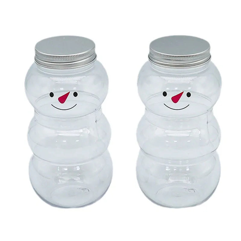 500ml Snowman Christmas Milk Juice Bottles Reusable Plastic Drink Cups