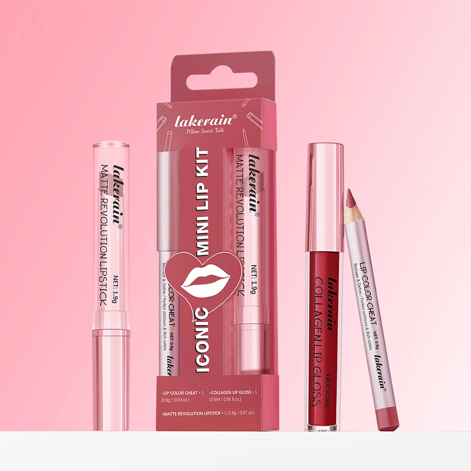 Matte Lipstick Lip Gloss Set Waterproof Nude Red Lip Liner Kit - 19