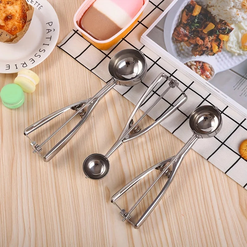 3pc Stainless Steel Ice Cream Scoop Set Trigger Cookie Dough Baller