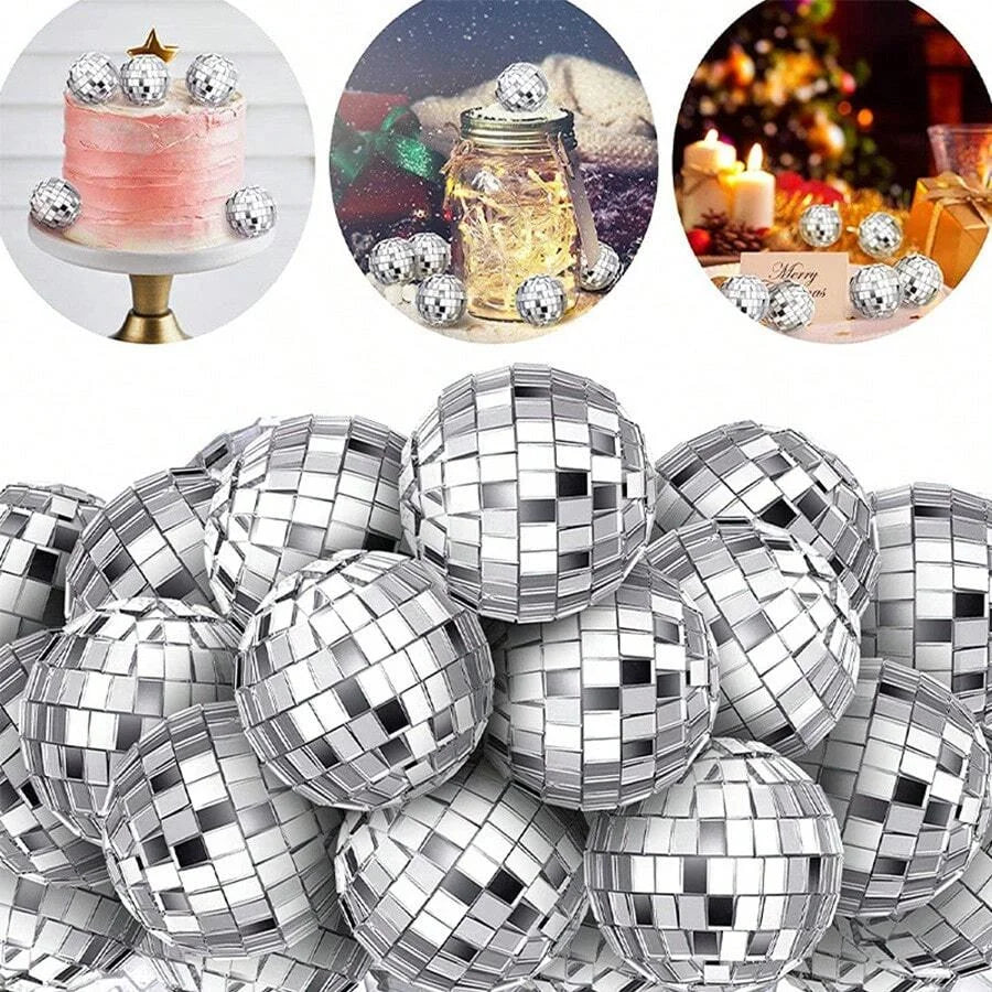 Mini Disco Ball Ornament Set Reflective Silver Party Decor for Cakes - 1