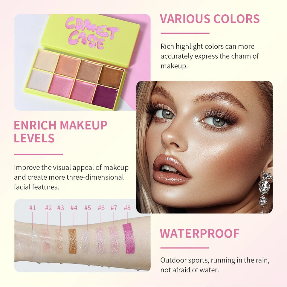 Cream Highlighter Palette Glossy Face Bronzer Makeup Set