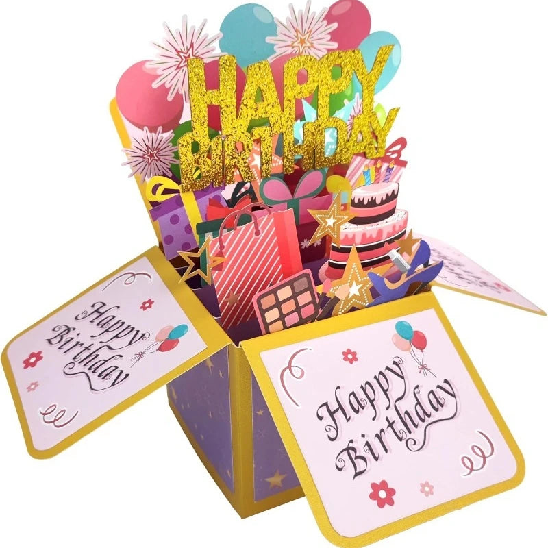 3D Pop Up Birthday Greeting Card Gift Box with Envelope for All Ages - 1